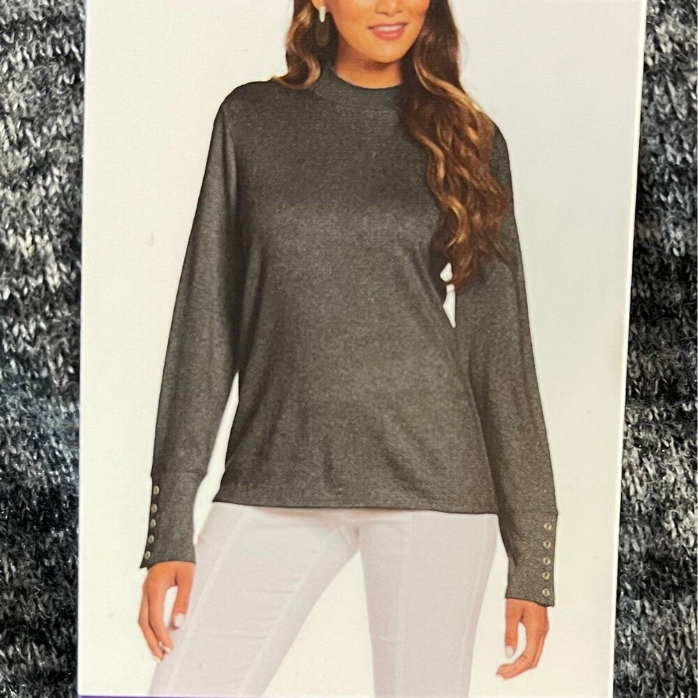 Rafaella Charcoal Tweed Heather Mock Neck‎ Long Sleeve Top XXL